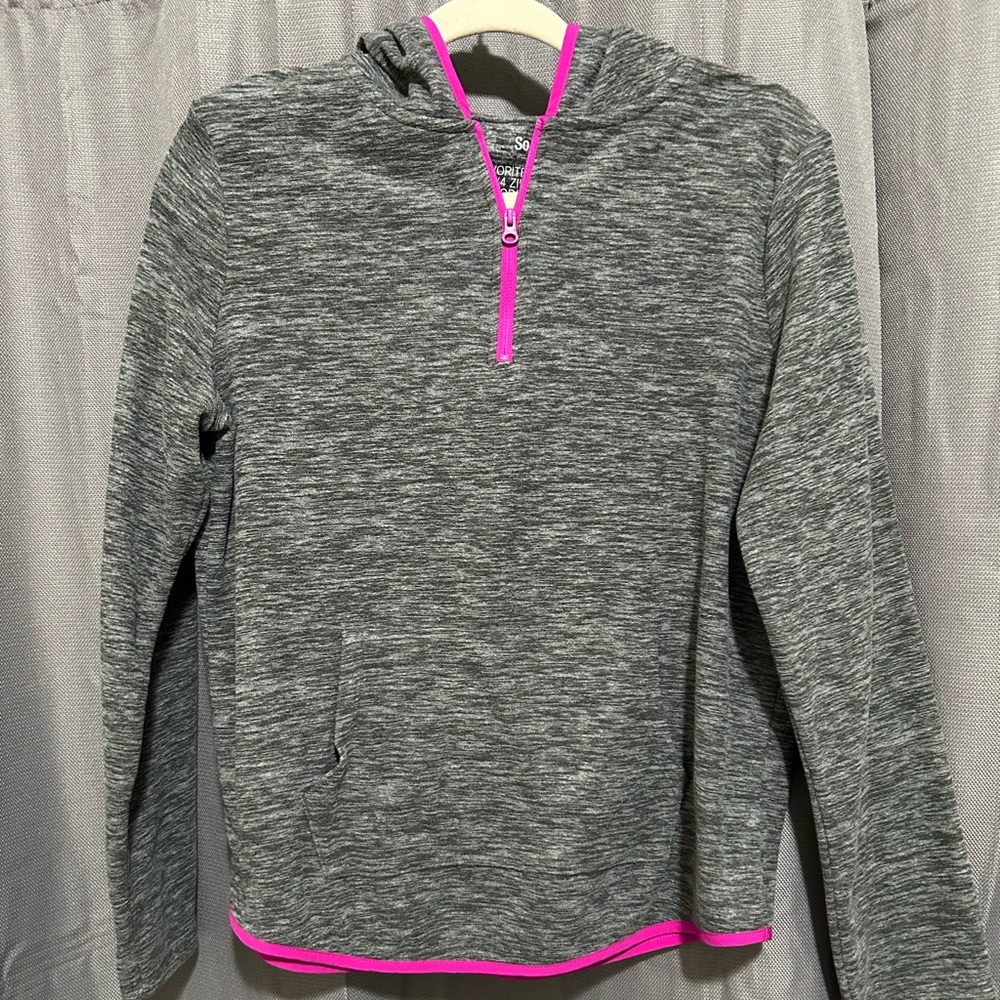 Gray Quarter-Zip Pullover with Pink Accents